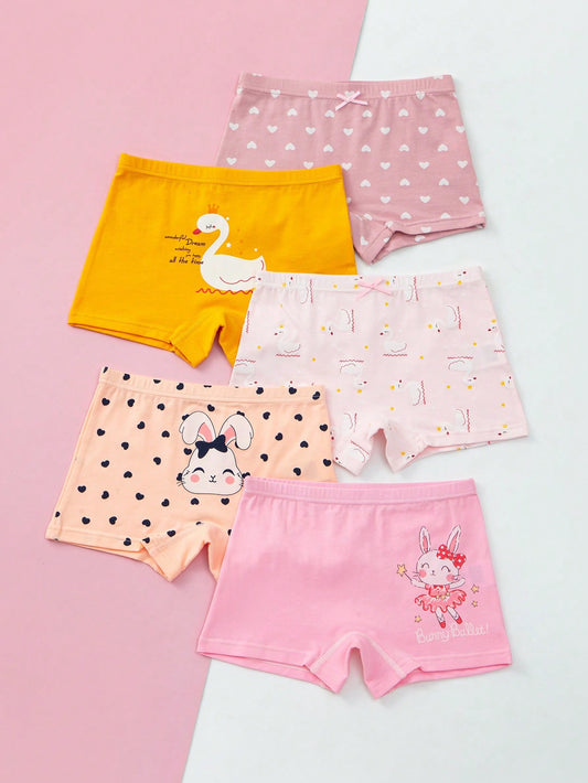 Tween Girl 5pcs Cartoon Graphic Boxer Brief