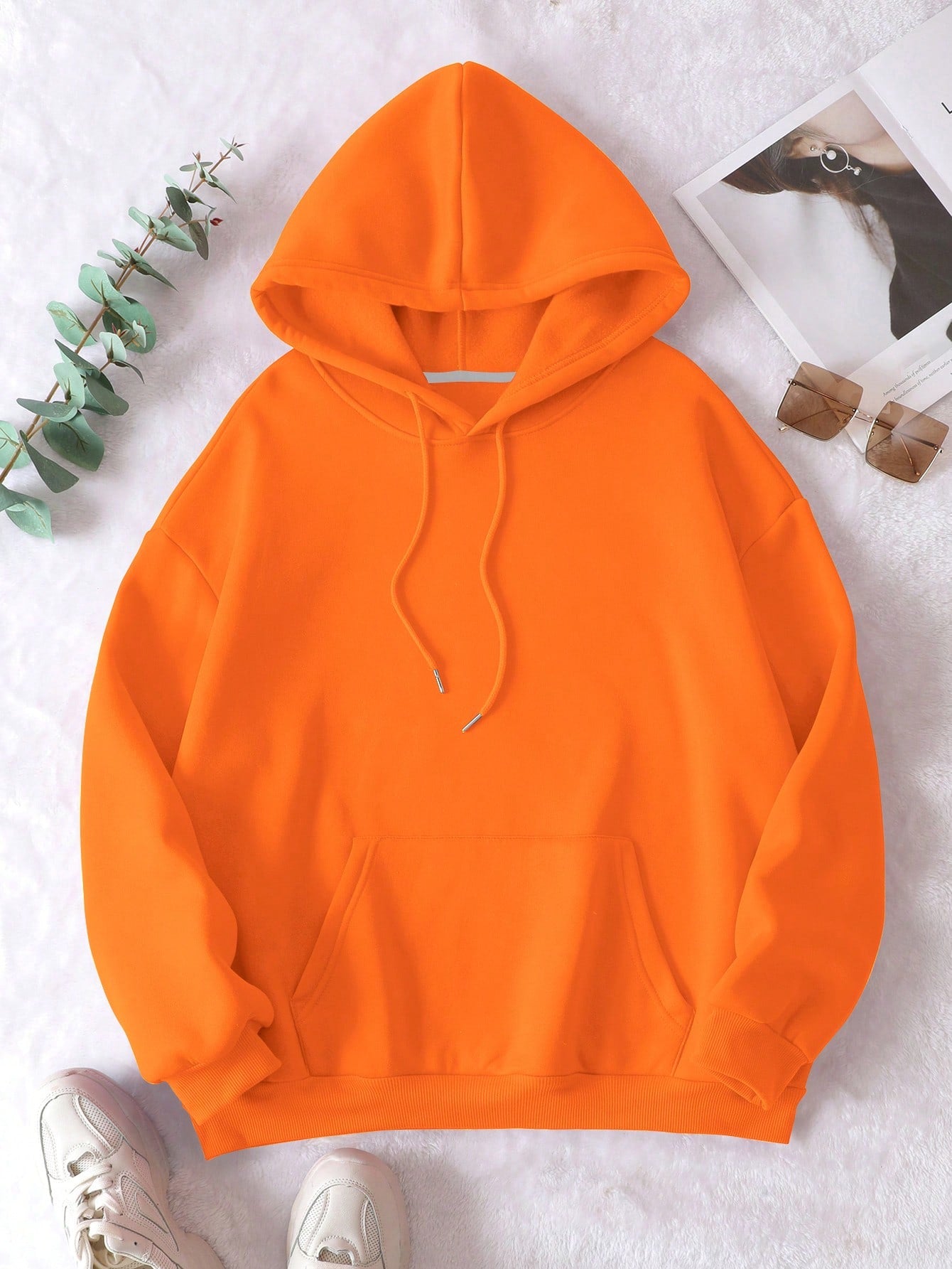 Plus Kangaroo Pocket Drawstring Thermal Hoodie