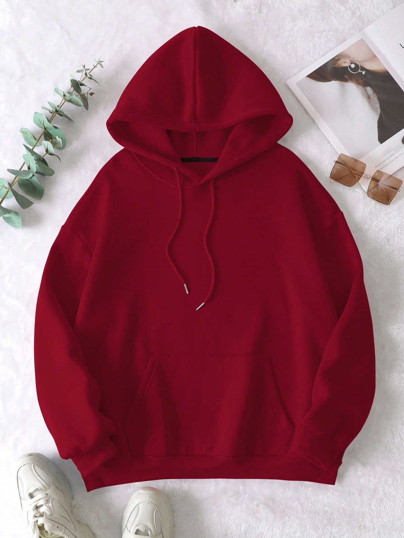 Plus Kangaroo Pocket Drawstring Thermal Hoodie