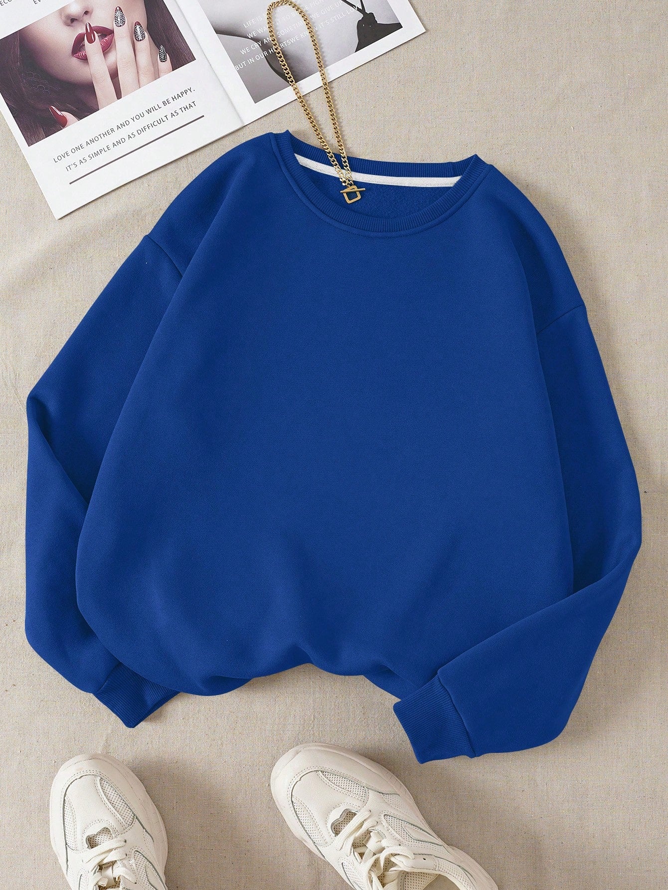 Ladies' Plain Color Round Neck Sweatshirt, Regular Fit