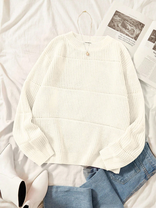 Plus Solid Ribbed Knit Sweater