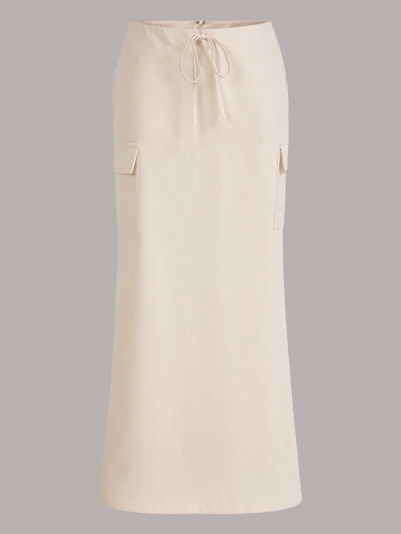 Flap Pocket Side Knot Waist Maxi Cargo Skirt