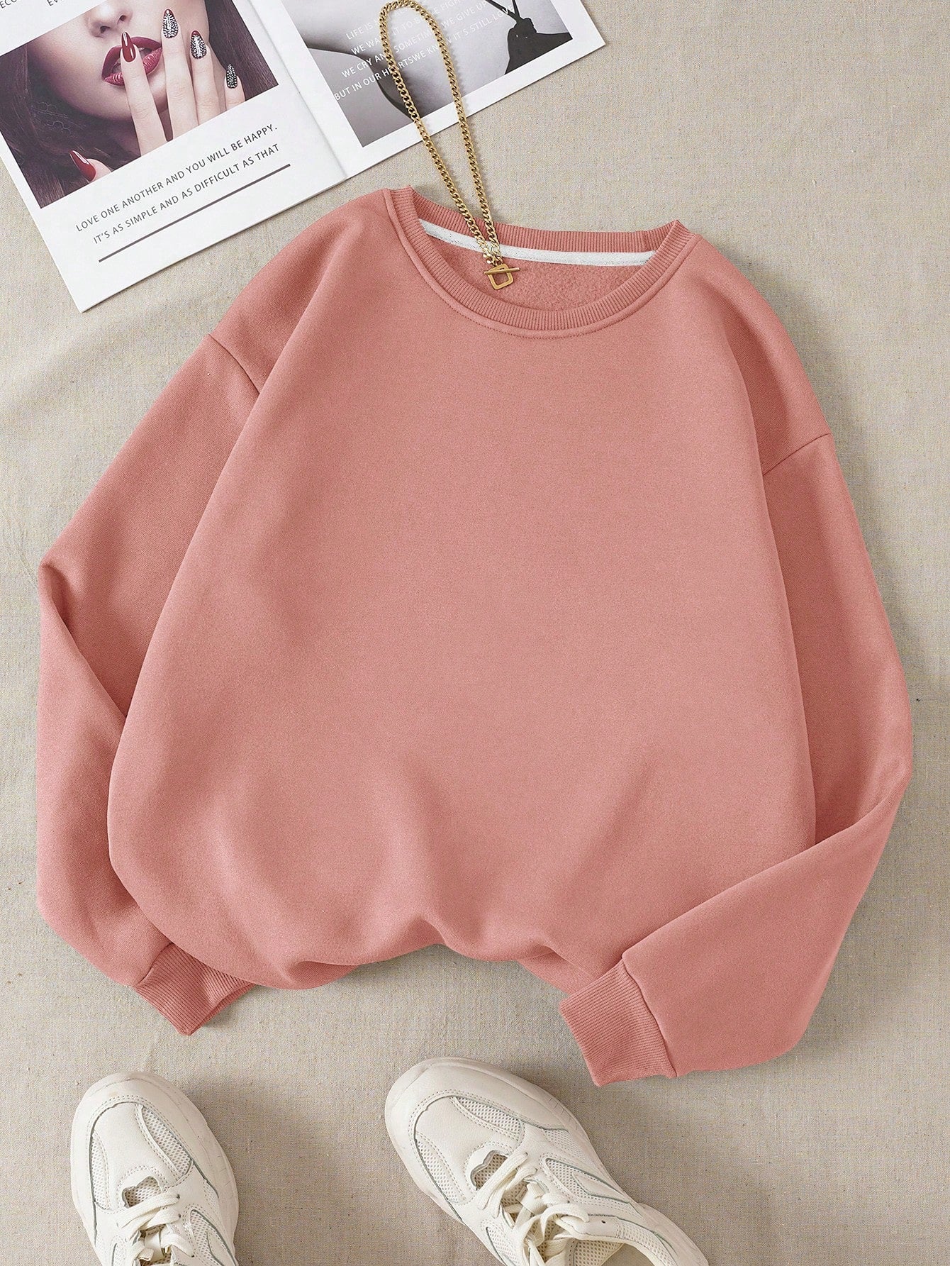 Ladies' Plain Color Round Neck Sweatshirt, Regular Fit