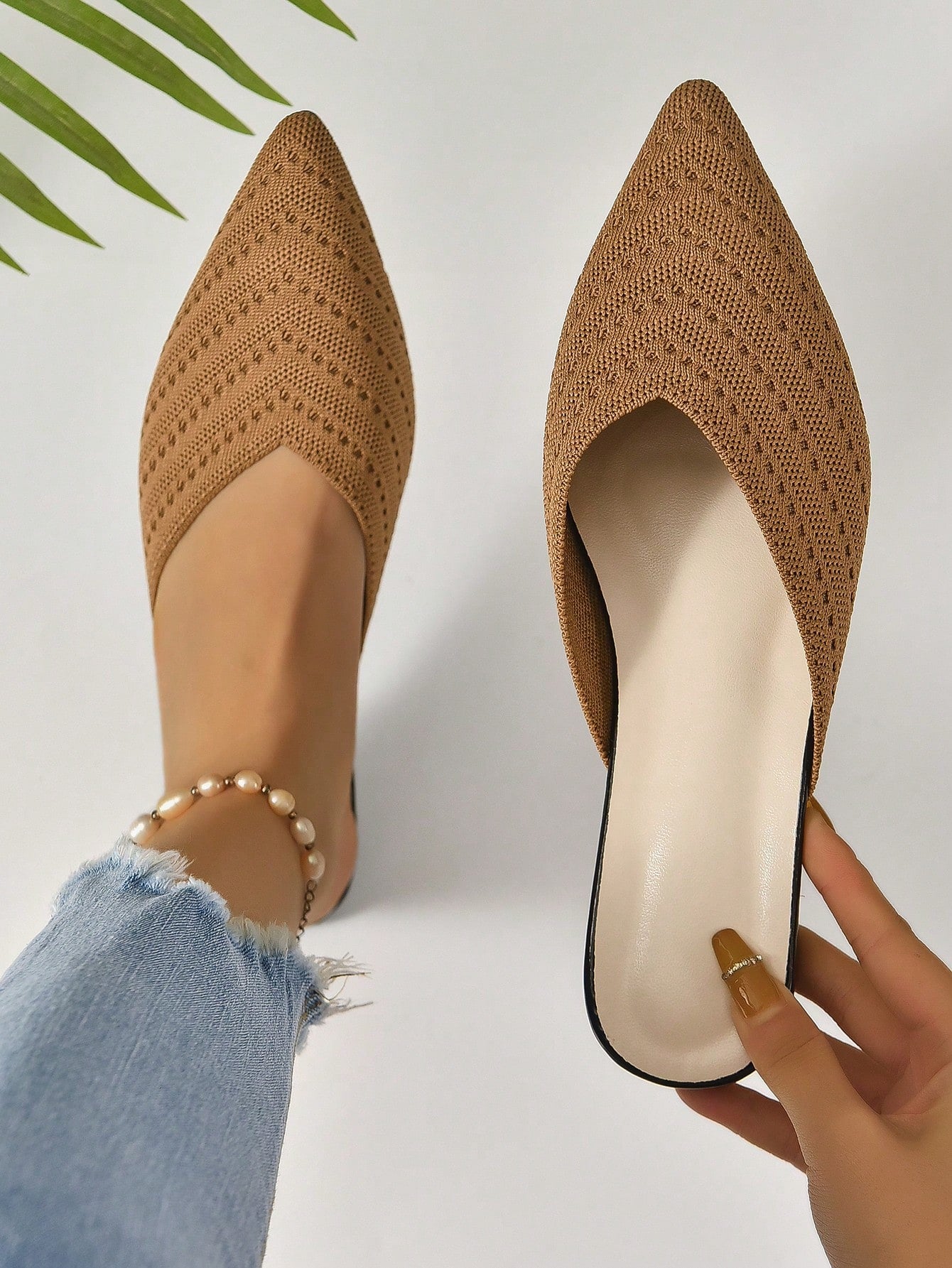 Elegant Mule Flats For Women, Knit Detail Slip-on Flats