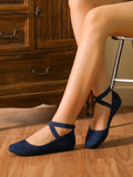 Women Minimalist Crossover Strap Ballet Flats, Fashion Outdoor Faux Suede Flats
