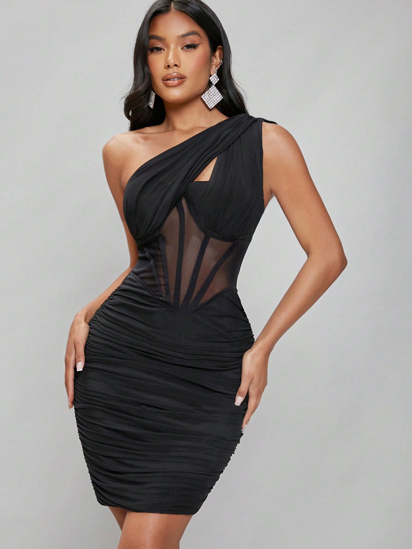 Haute One Shoulder Drawstring Bustier Dress