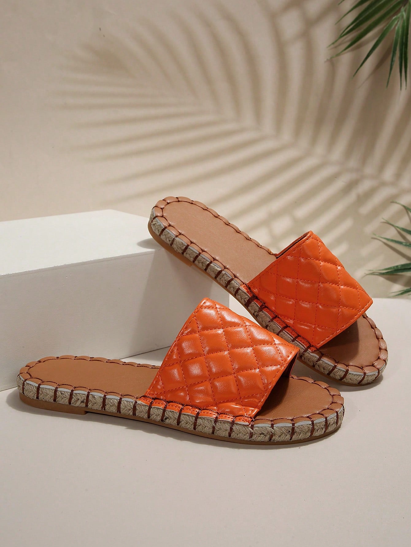 Women Quilted Detail Single Band Slide Sandals, Vacation Sandals