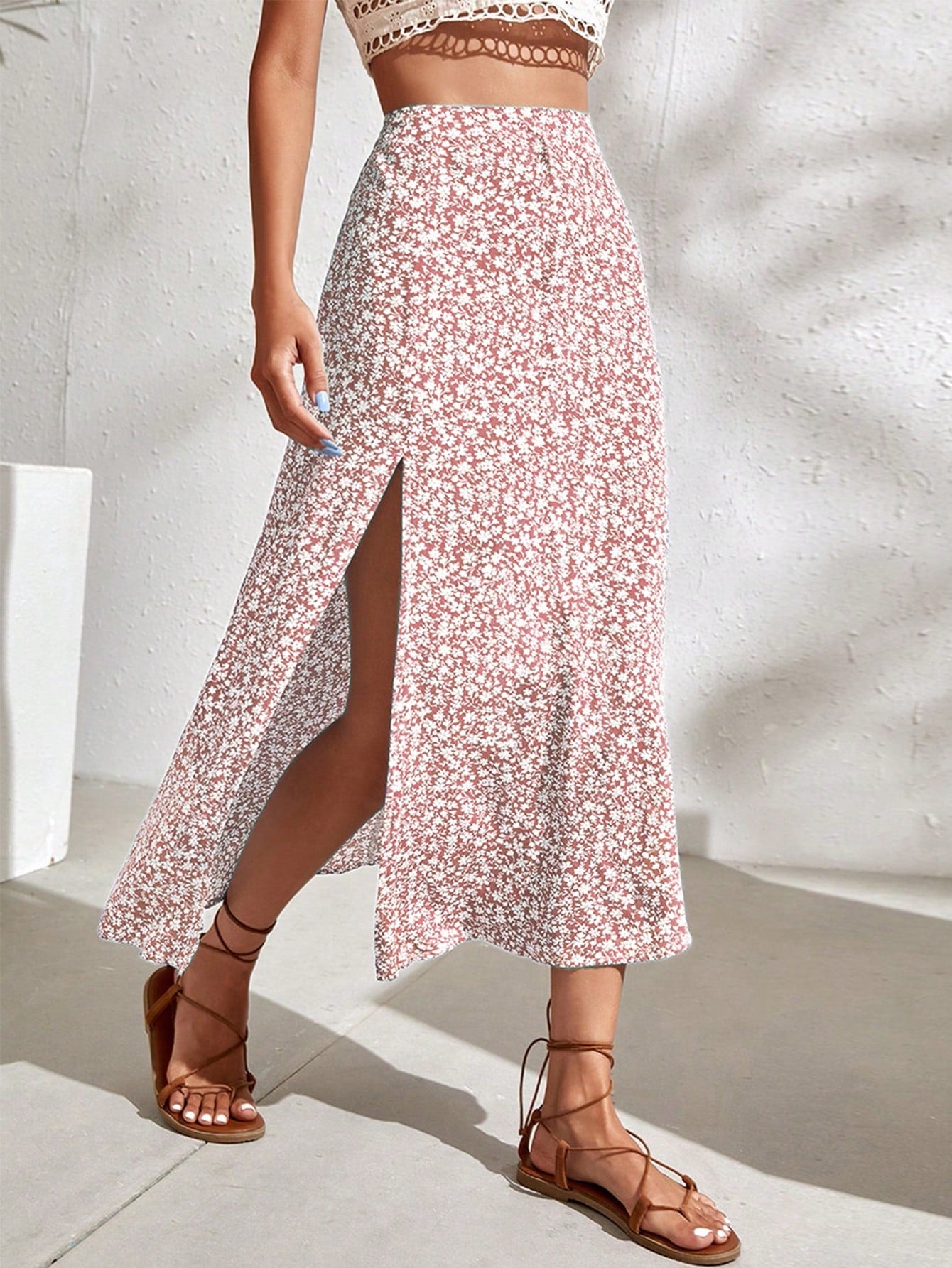 Ditsy Floral Split Thigh Skirt