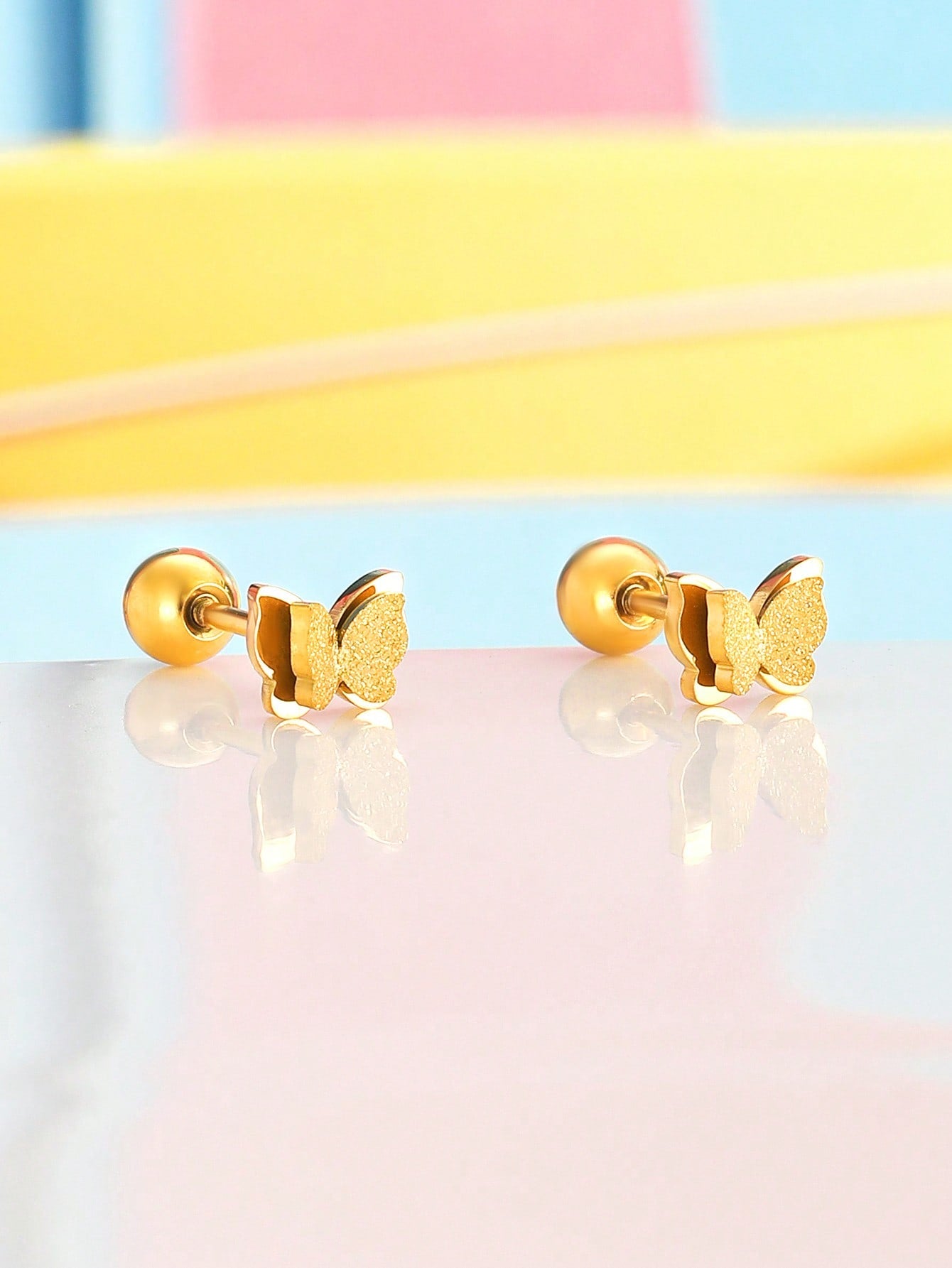 1 Pair Small Delicate Cute Stainless Steel Butterfly Stud Earring Girl Fashion Daily Decor Jewelry