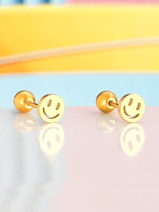 1 Pair Small Cute Stainless Steel  Face Stud Earring Girl Exquisite Jewelry For Friend Gift