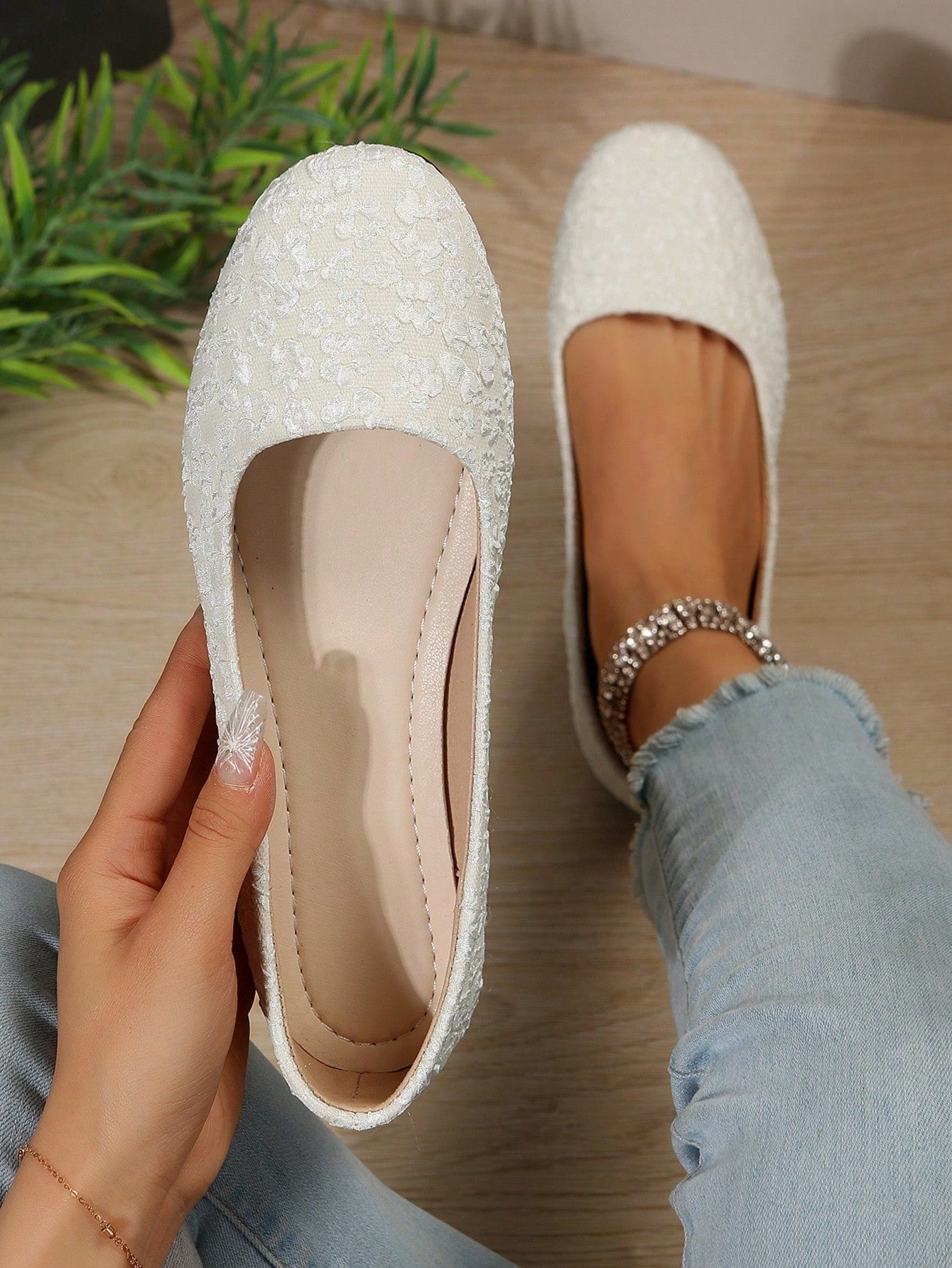 Elegant Ballet Flats For Women, Flower Pattern Slip-on Flats