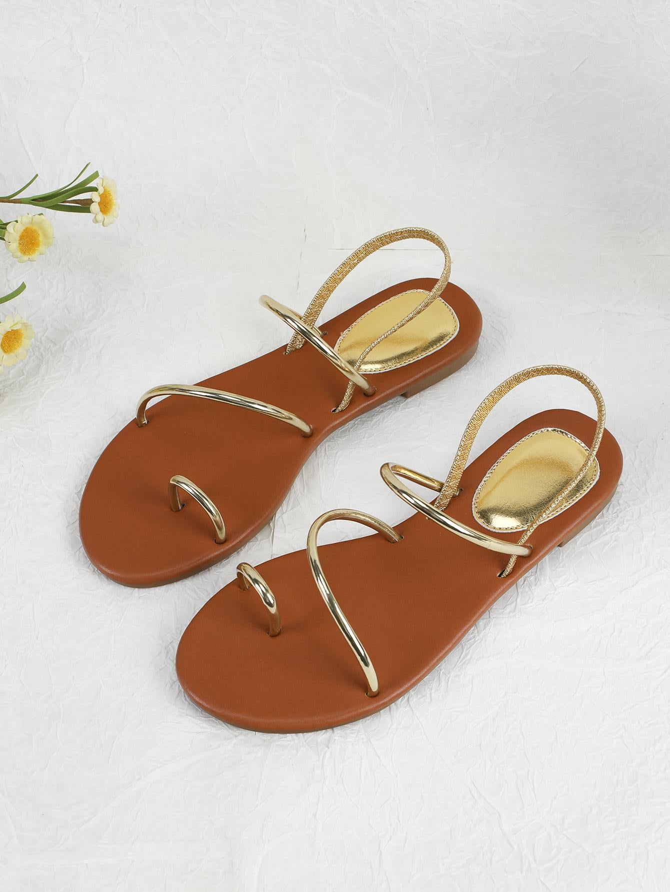 Women Knot Decor Thong Sandals, Fashion Champagne Toe Post Design Flat Sandals For Summer