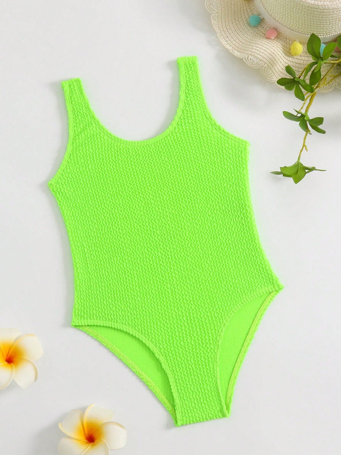 Young Girl Solid One Piece Swimsuit