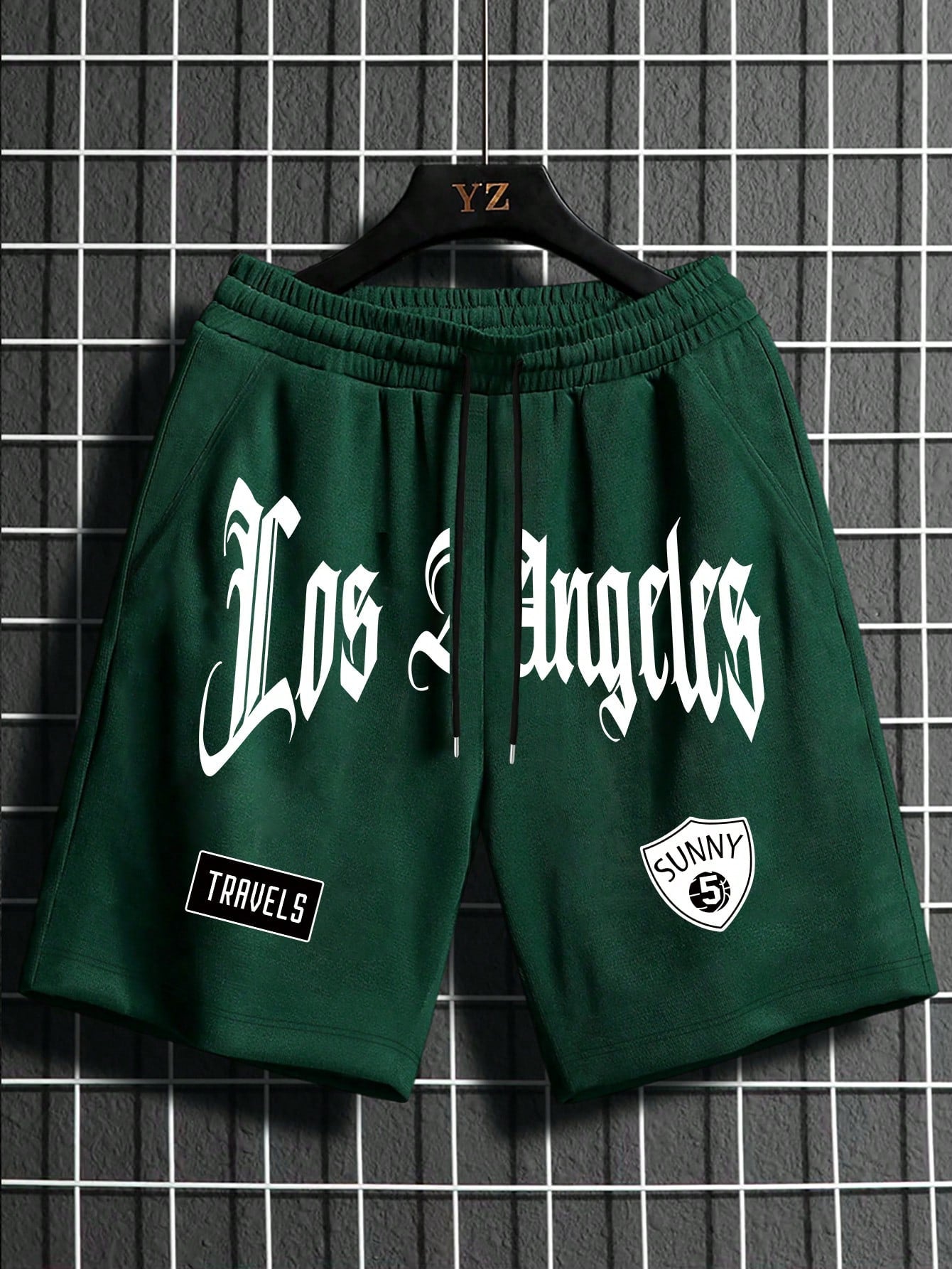 Men Plus Letter Graphic Drawstring Waist Shorts Los Angeles Size