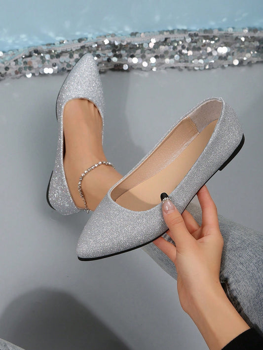 Women Slip On Point Toe Flats, Glamorous Outdoor Glitter Ballet Flats