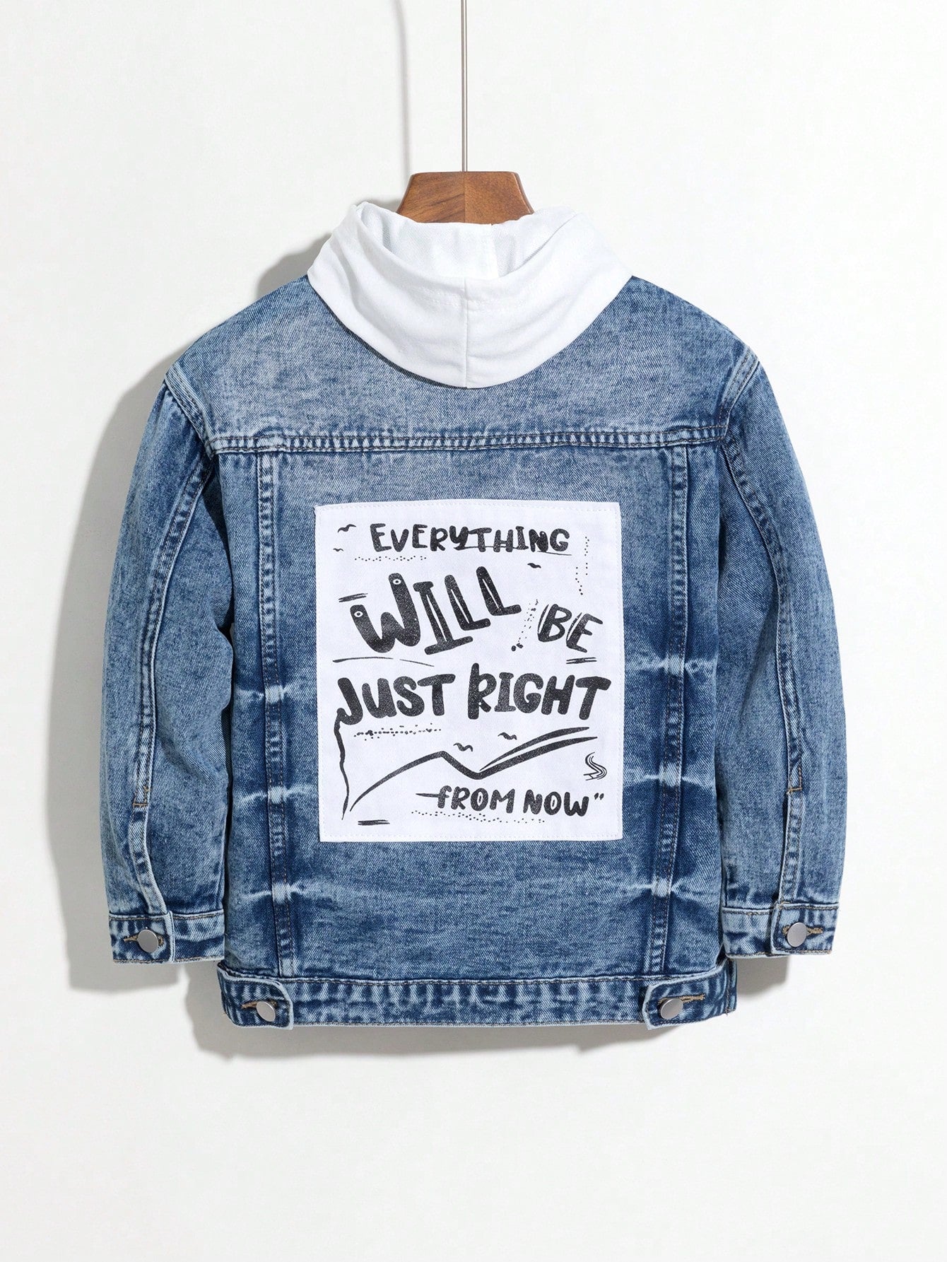 Tween Boy Slogan Graphic Ripped Flap Detail Denim Jacket Without Tee