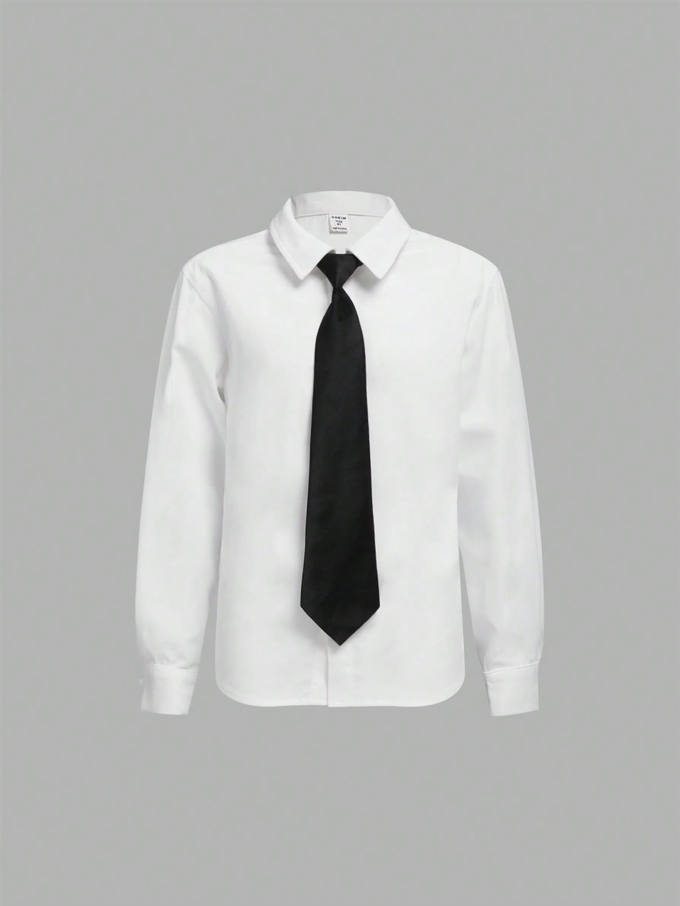 Tween Boy Solid Button Up Shirt With Tie