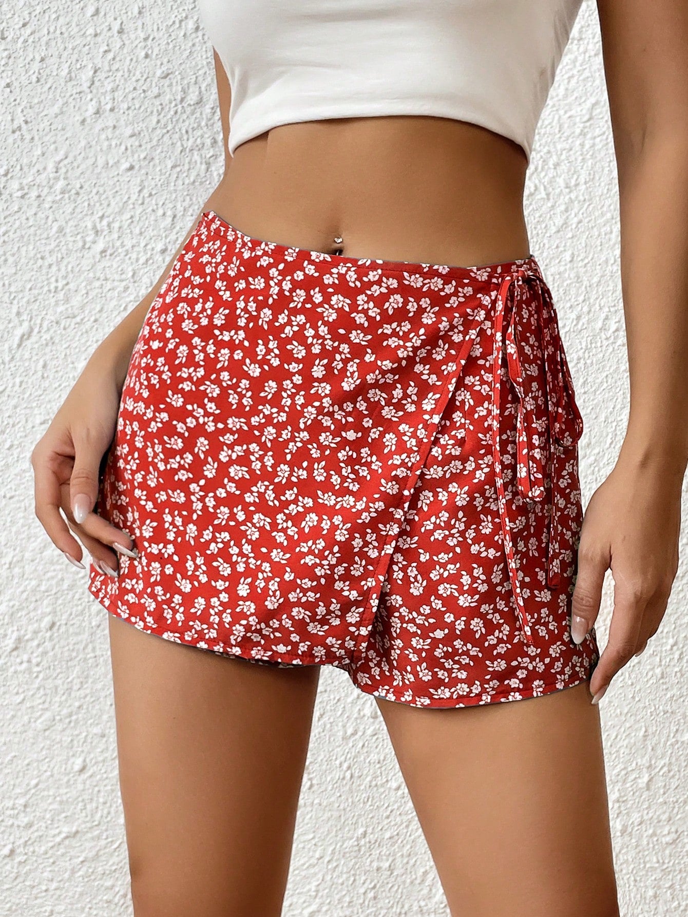 Ditsy Floral Print Knot Side Wrap Skort