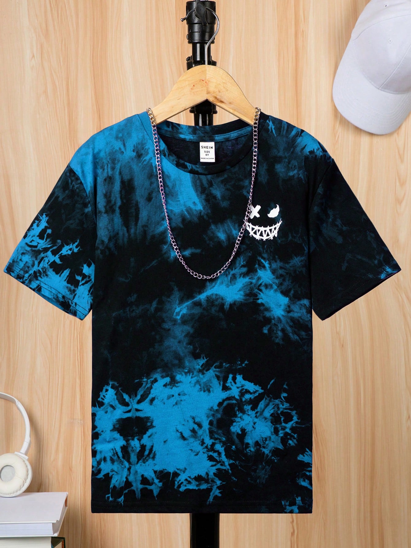 Tween Boys' Tie Dye Printed Short Sleeve Knit Tee With Round Neckline, Vacation Style