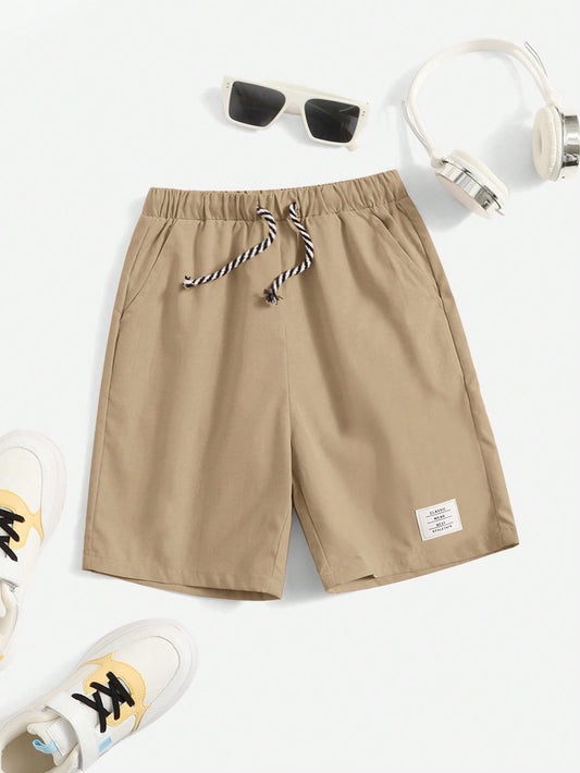 Tween Boy Letter Patched Detail Drawstring Waist Shorts