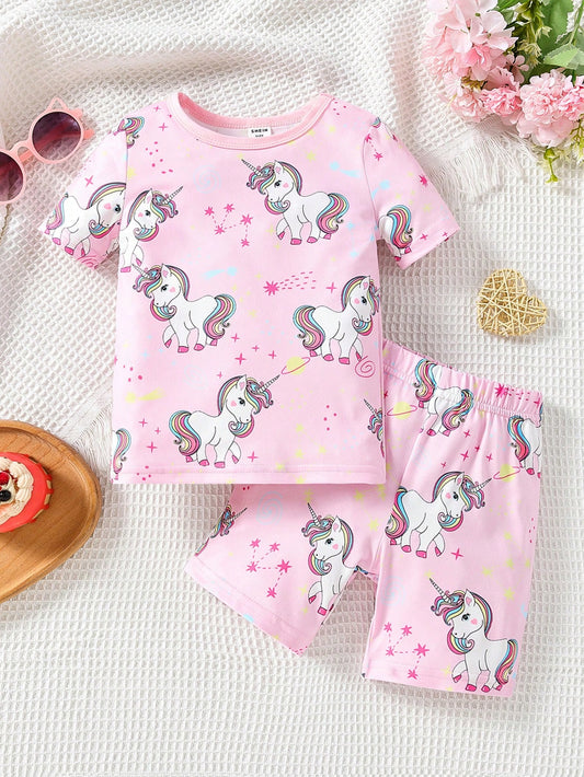 Young Girl Unicorn Print Snug Fit PJ Set