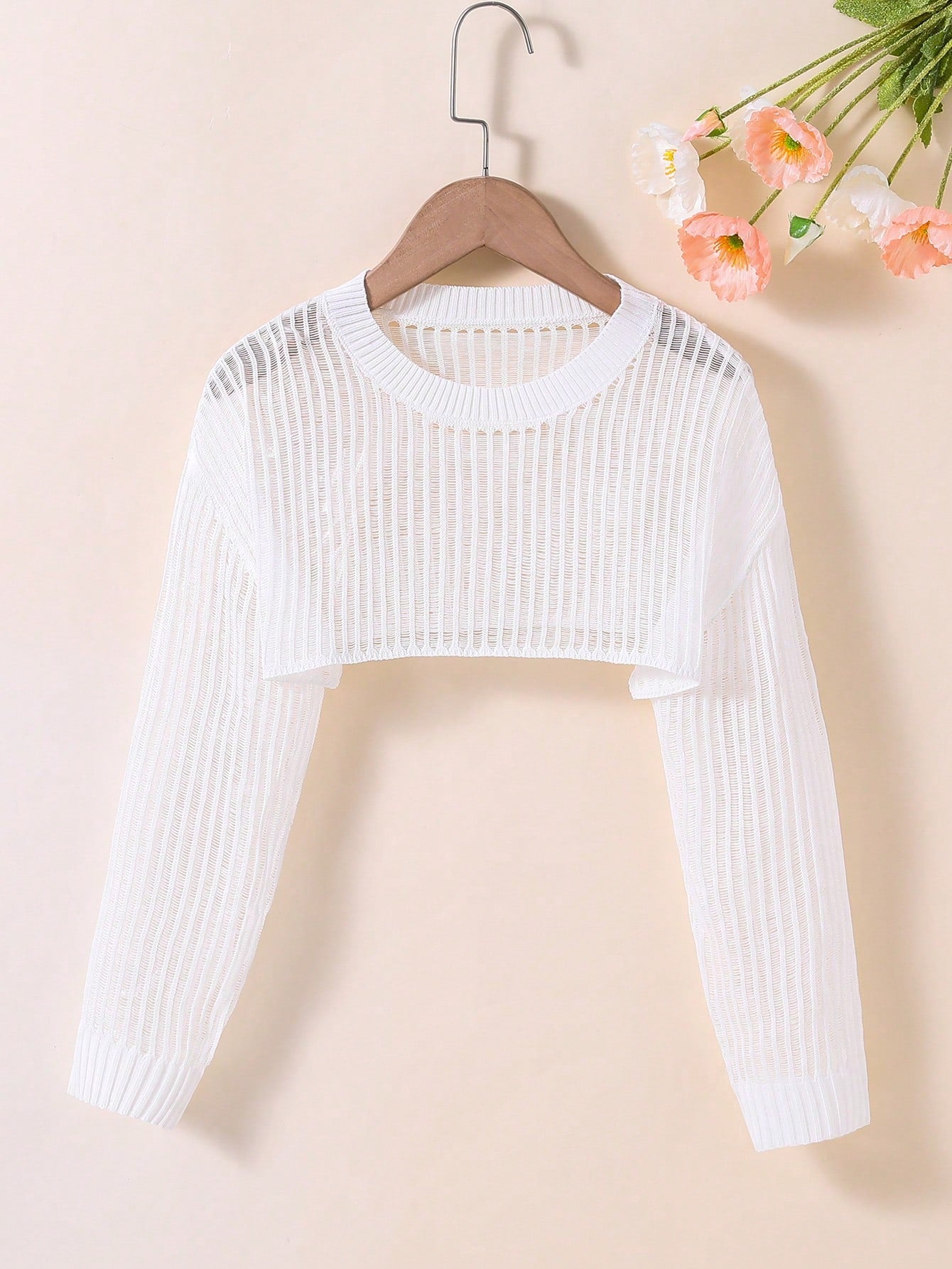 Tween Girl Solid Drop Shoulder Crop Sweater