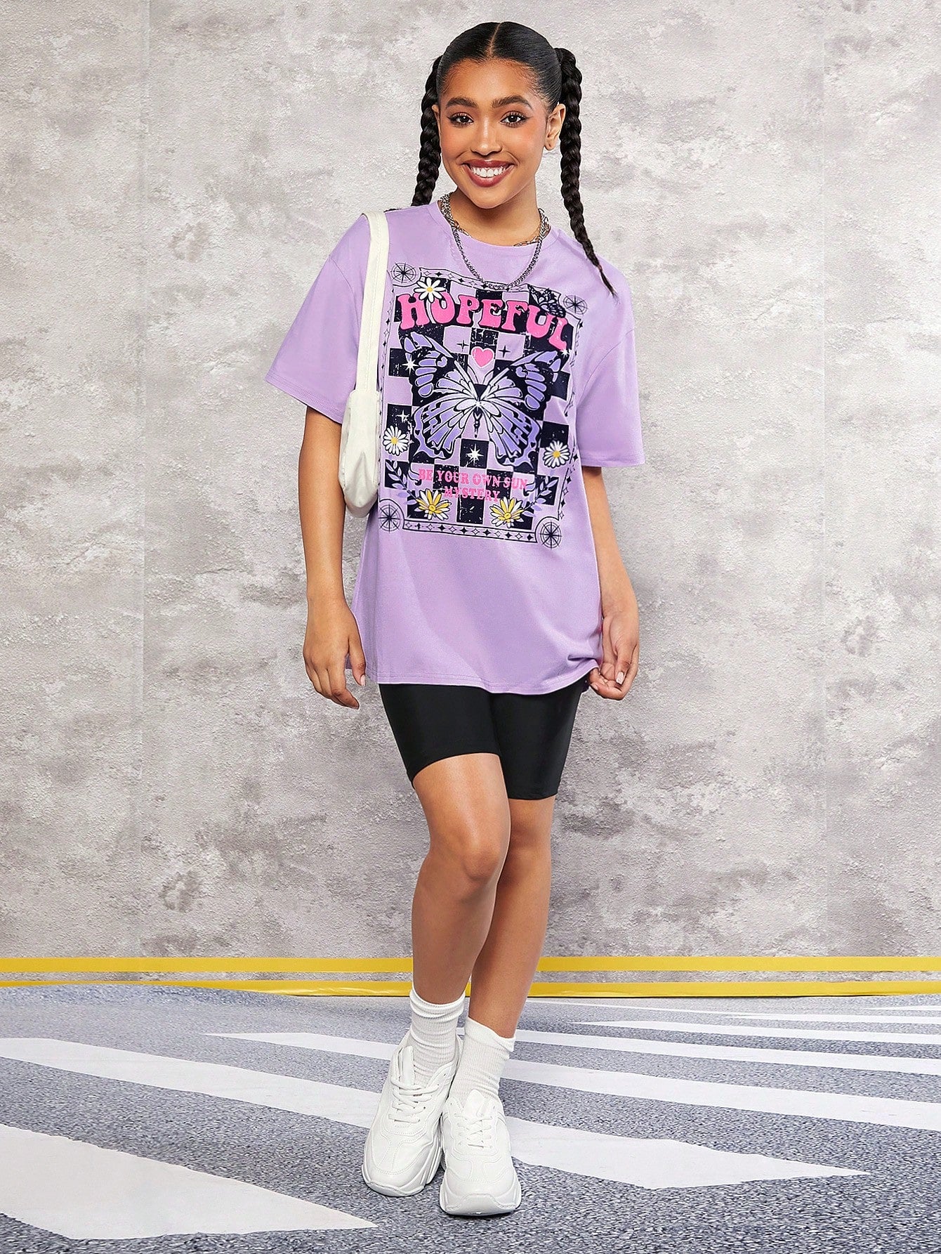 Teen Girls Letter & Butterfly Print Drop Shoulder Oversize Tee