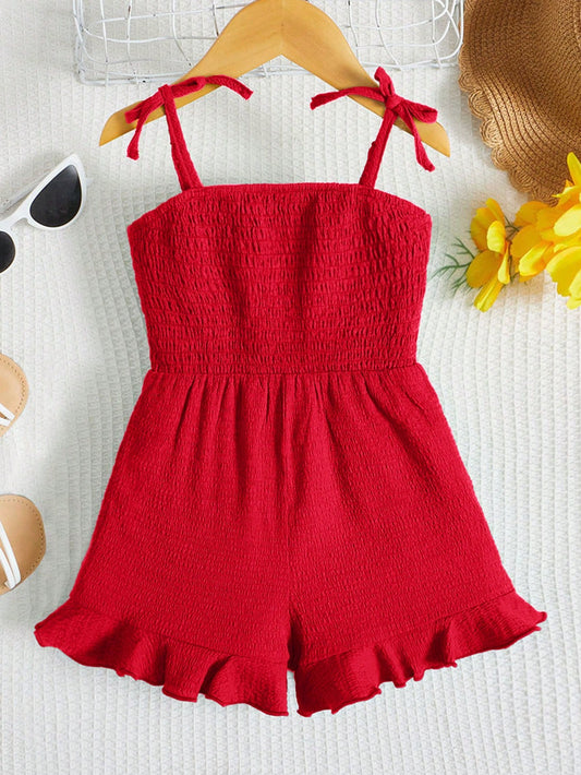 Young Girl Toddler Girls Tie Shoulder Ruffle Hem Cami Romper