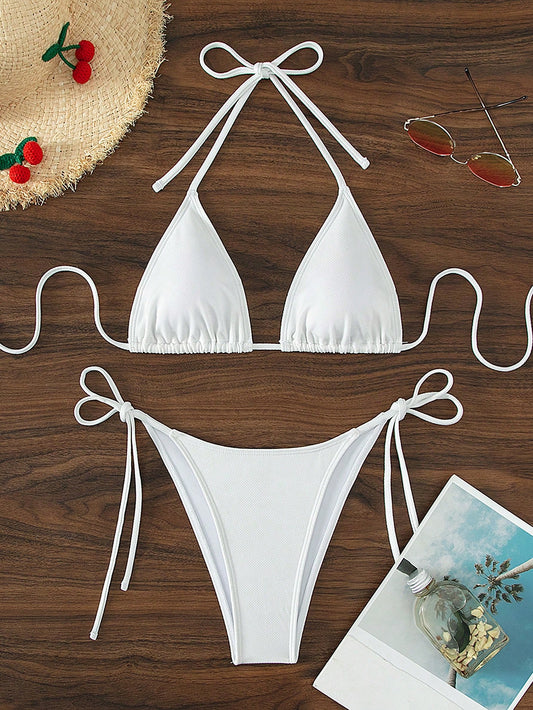 Swim Summer Beach Halter Triangle Tie Side Bikini Set