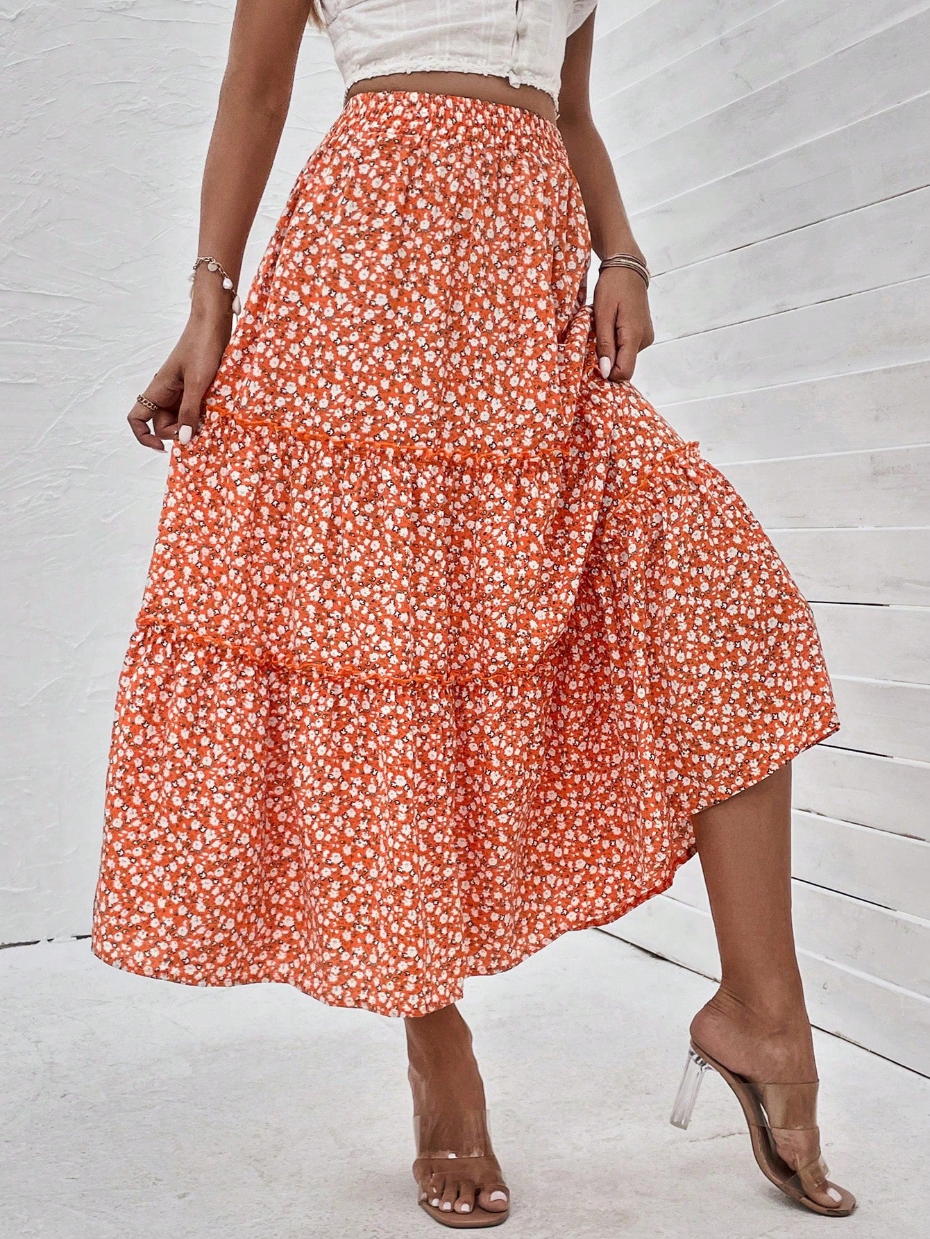 Ditsy Floral Print Ruffle Hem Skirt