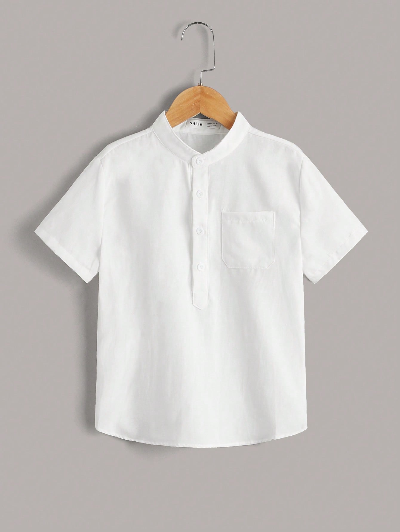 Tween Boy Mock Neck Half Button Pocket Patched Shirt