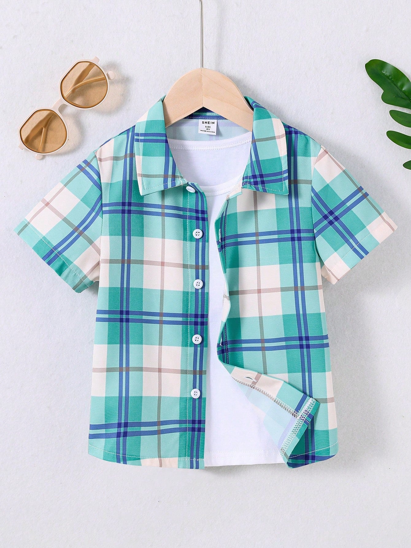 Young Boy 1pc Casual Plaid Short Sleeve Shirt