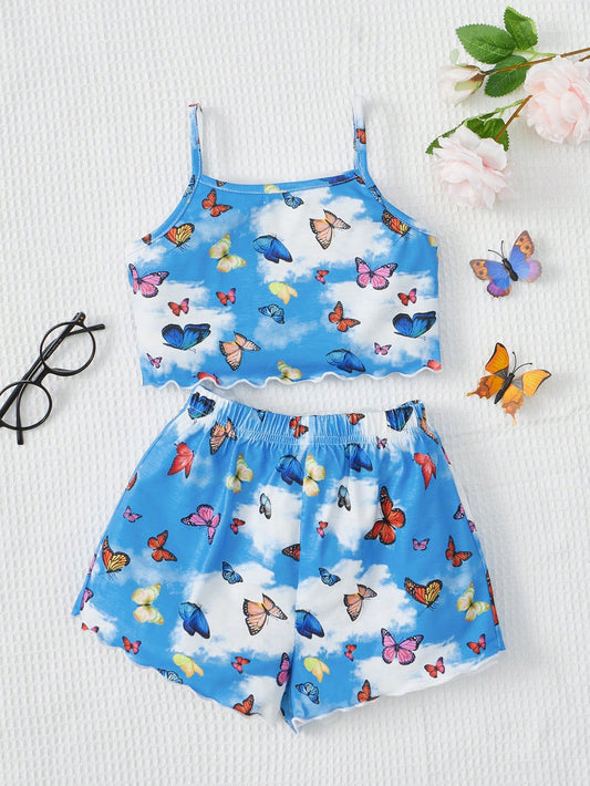 Young Girl Butterfly Print Cami Top & Shorts PJ Set