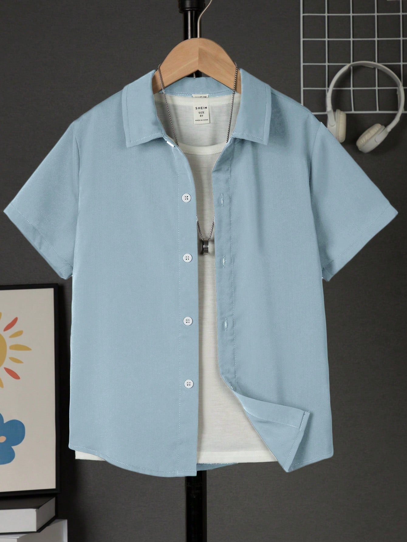 Tween Boys' Casual Comfortable Solid Color Short Sleeve Shirt