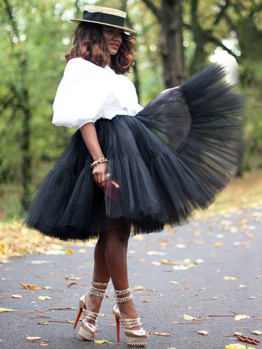 Women's Mesh Pleated Puff Skirt