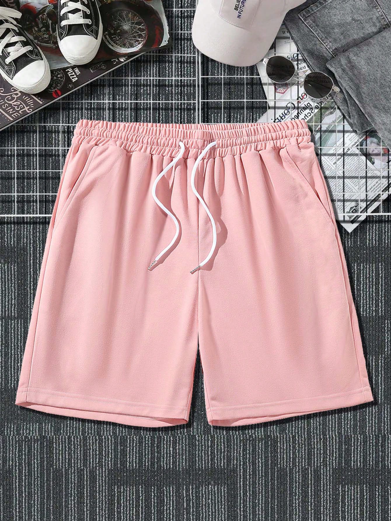 Loose Fit Men's Drawstring Solid Color Shorts