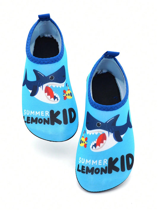 Boys Shark & Letter Graphic Quick Drying Anti Slip Water Shoes For Beach