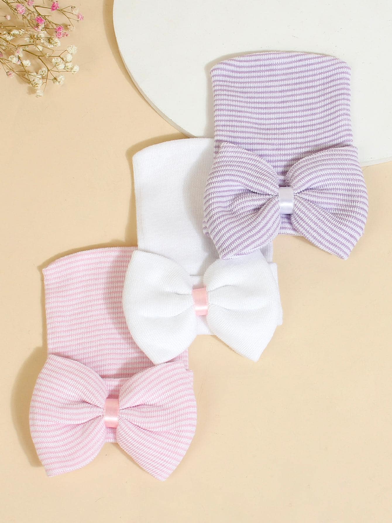 3pcs Baby Bow Decor Newborn Hat