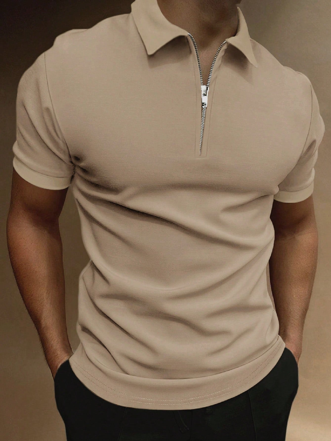 Men Quarter Zipper Polo Shirt