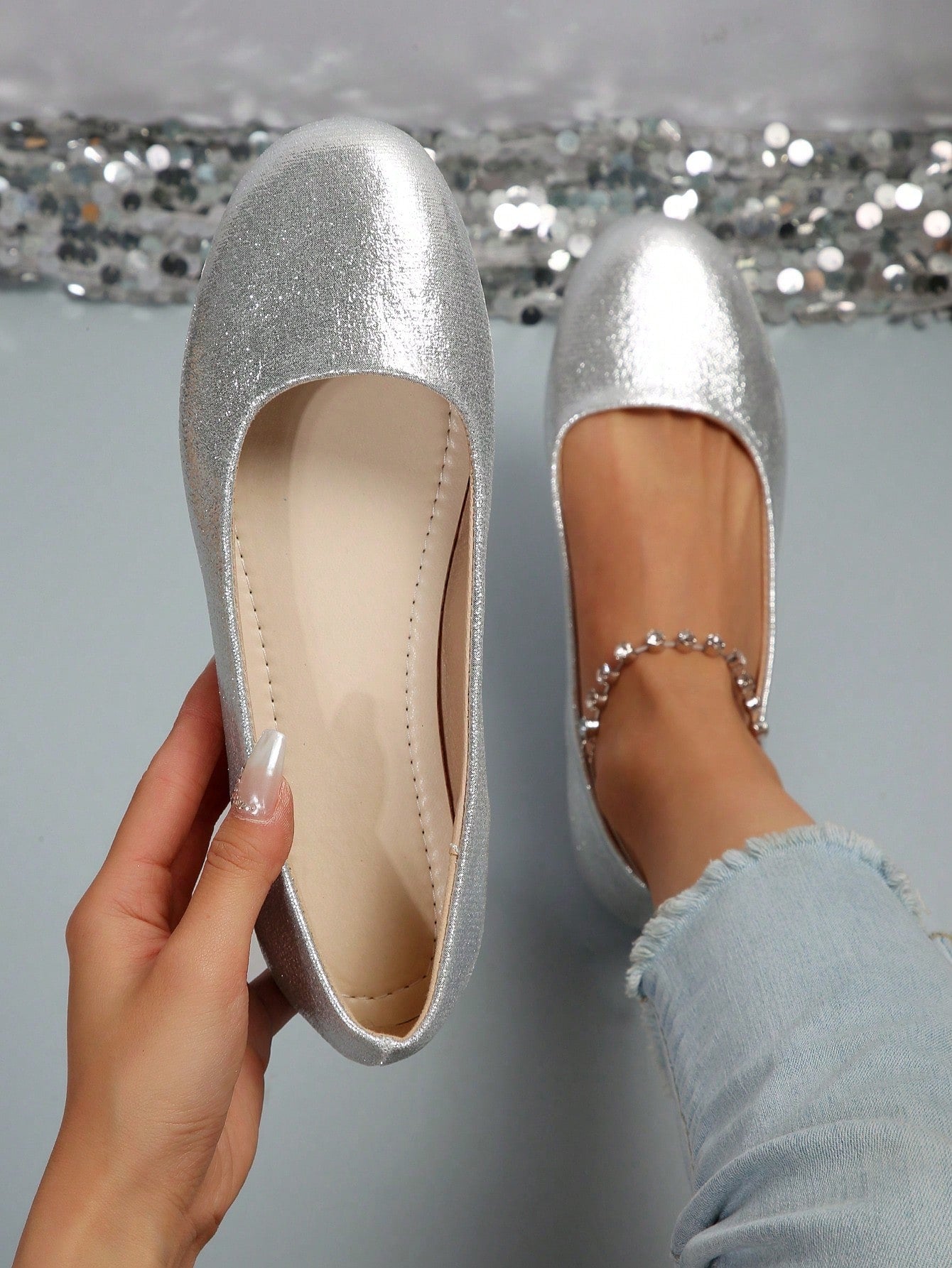 Women Metallic Ballet Flats, Funky Outdoor Flats