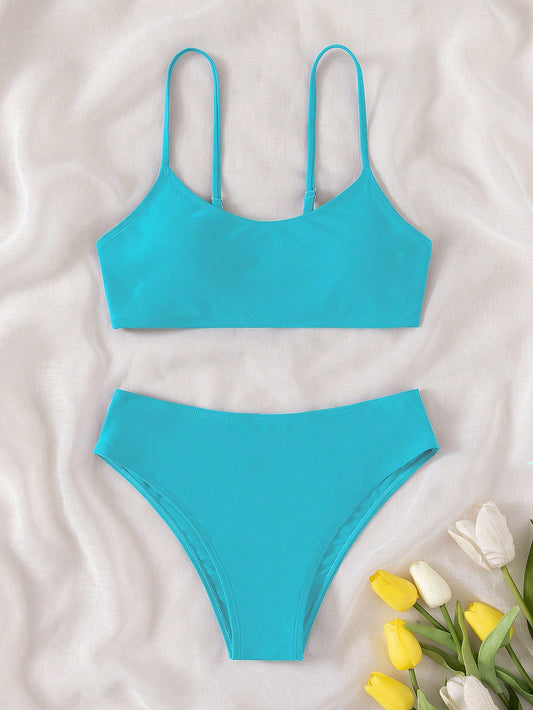 Teen Girls Solid Bikini Set Summer Beach