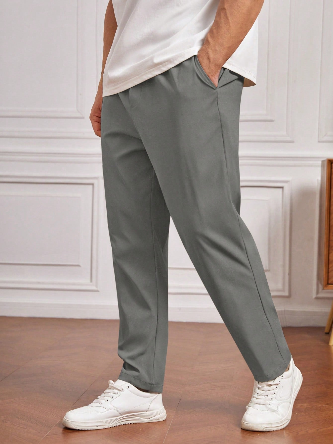 Men Plus Solid Slant Pocket Pants