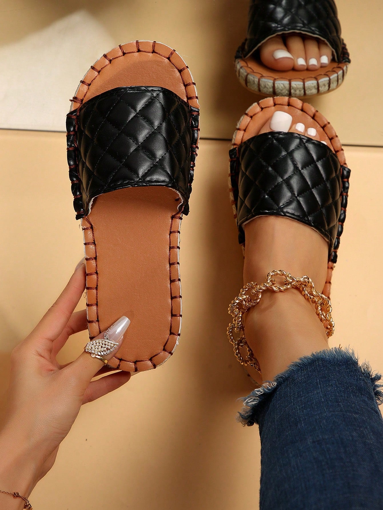 Women's Straw Plaid Sandals