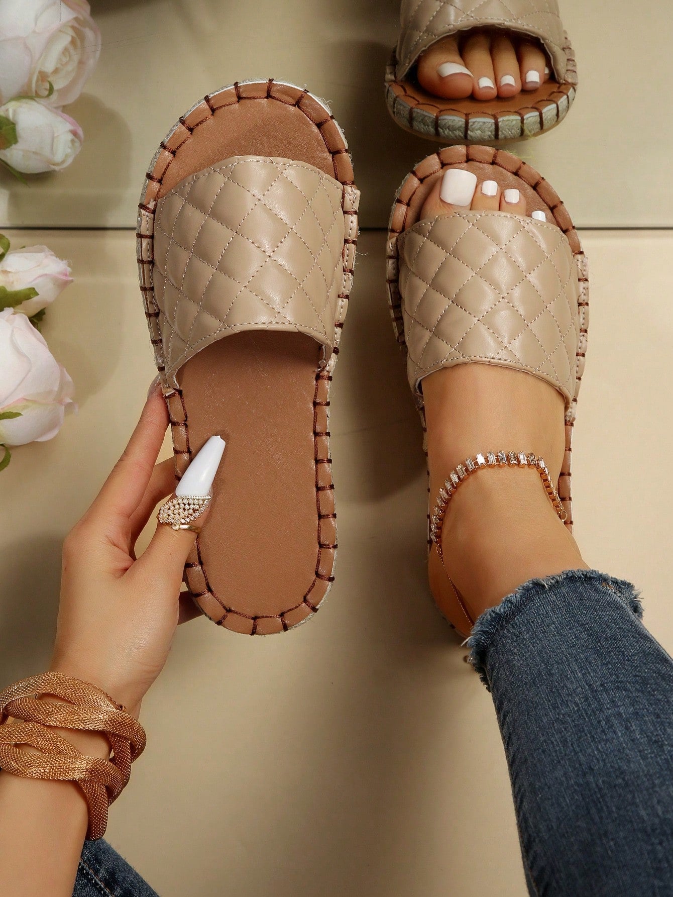 Women's Straw Plaid Sandals