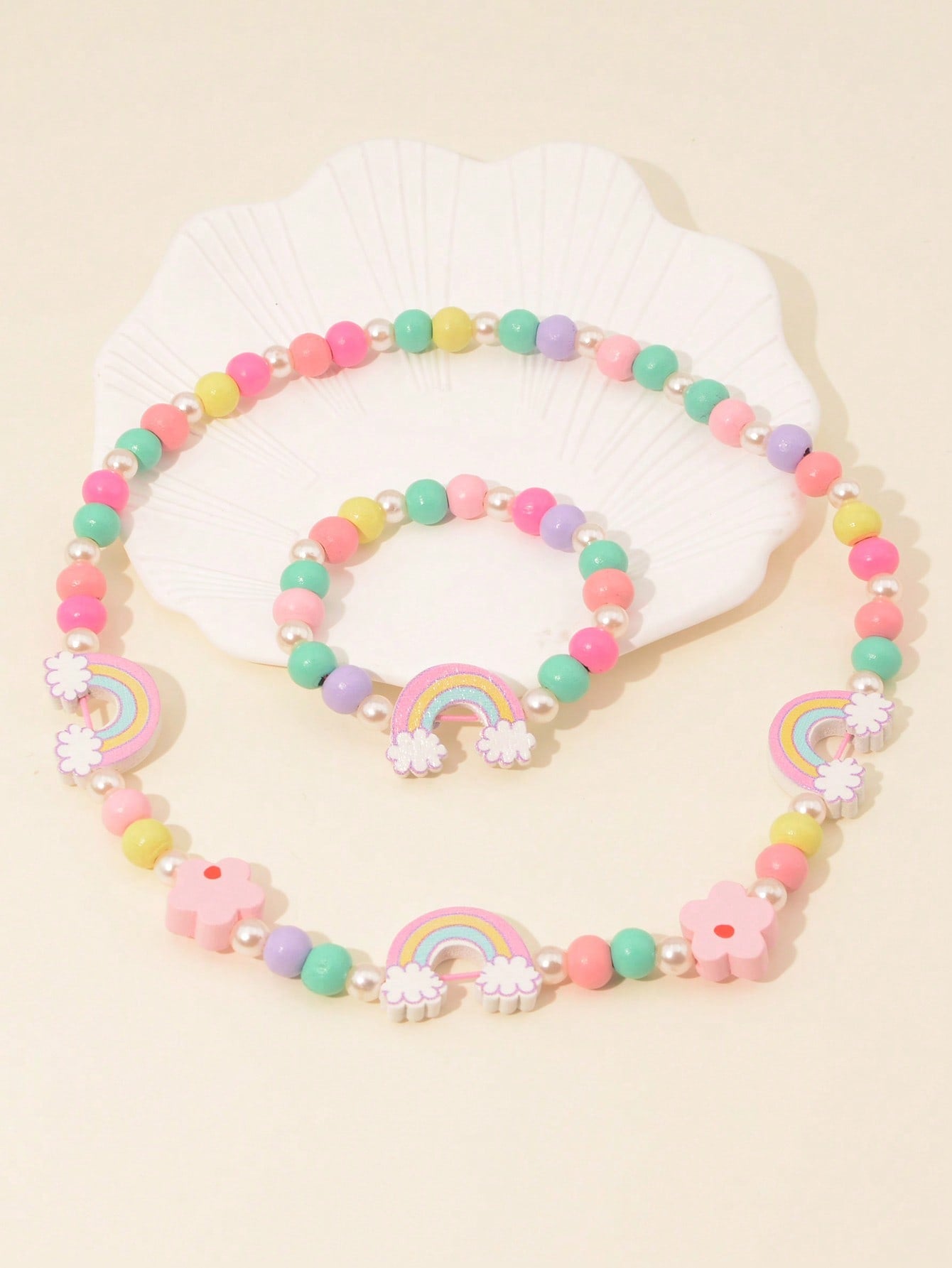 2pcs Girls Rainbow & Faux Pearl Decor Jewelry Set For Daily Decoration