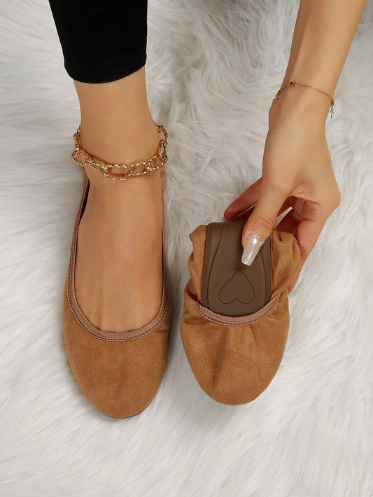 Women Slip On Flats, Fashionable Outdoor Faux Suede Ballet Flats