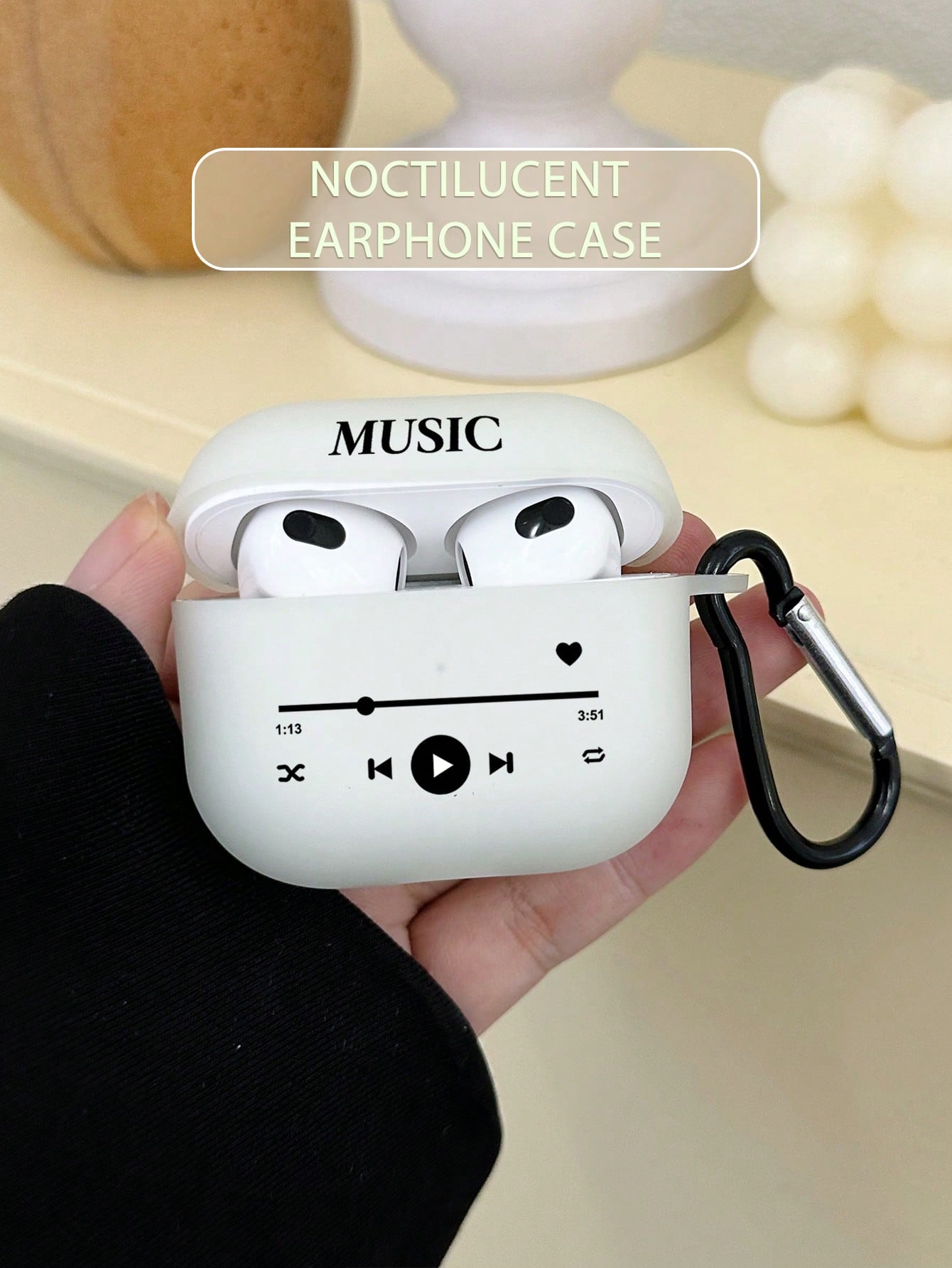 1pc Airpods Case With Music Player Print And Hook For AirPods1/2 AirPods Pro