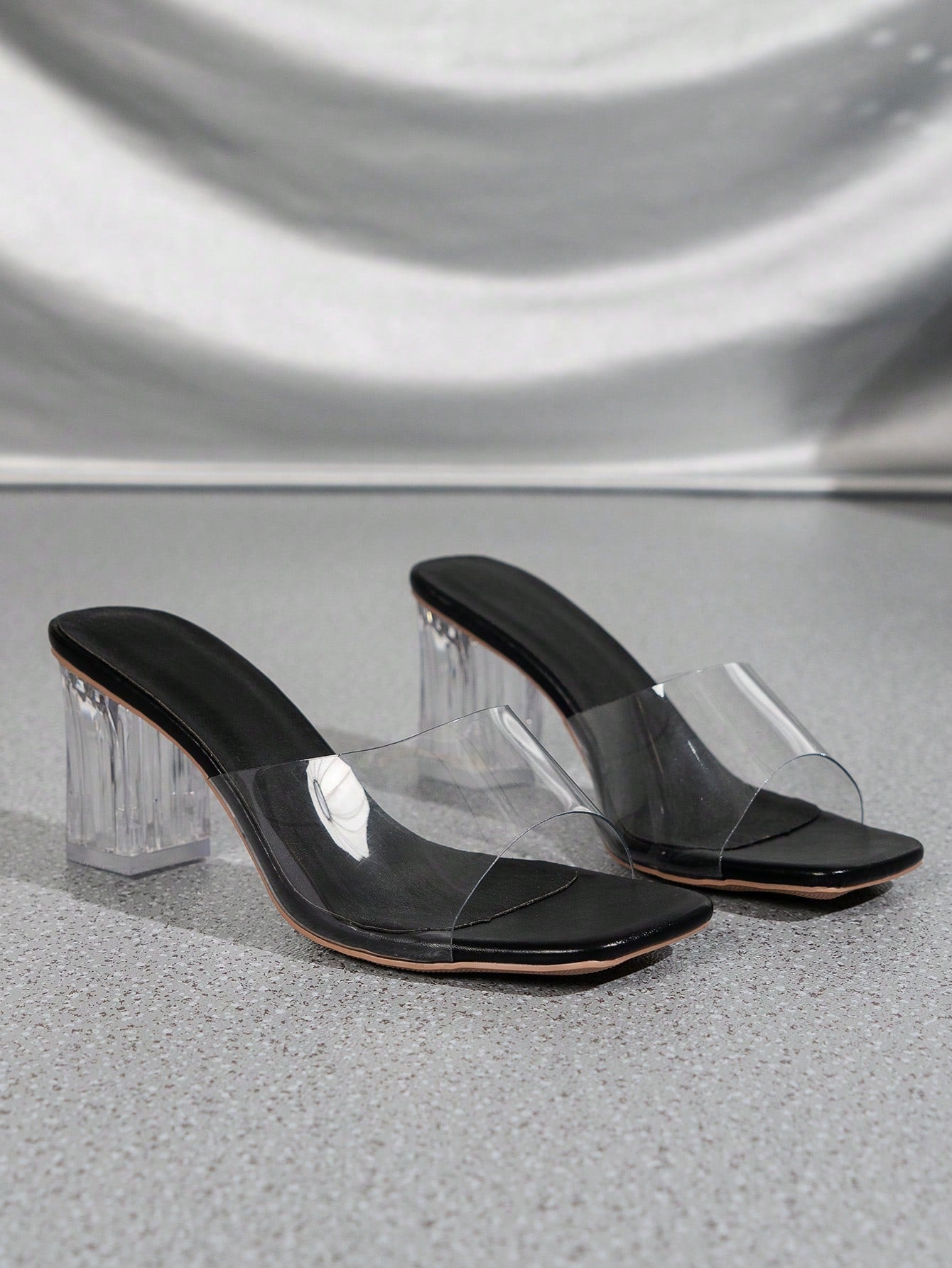 Fashion Sandals For Women, Clear Chunky Heeled Mule Sandals