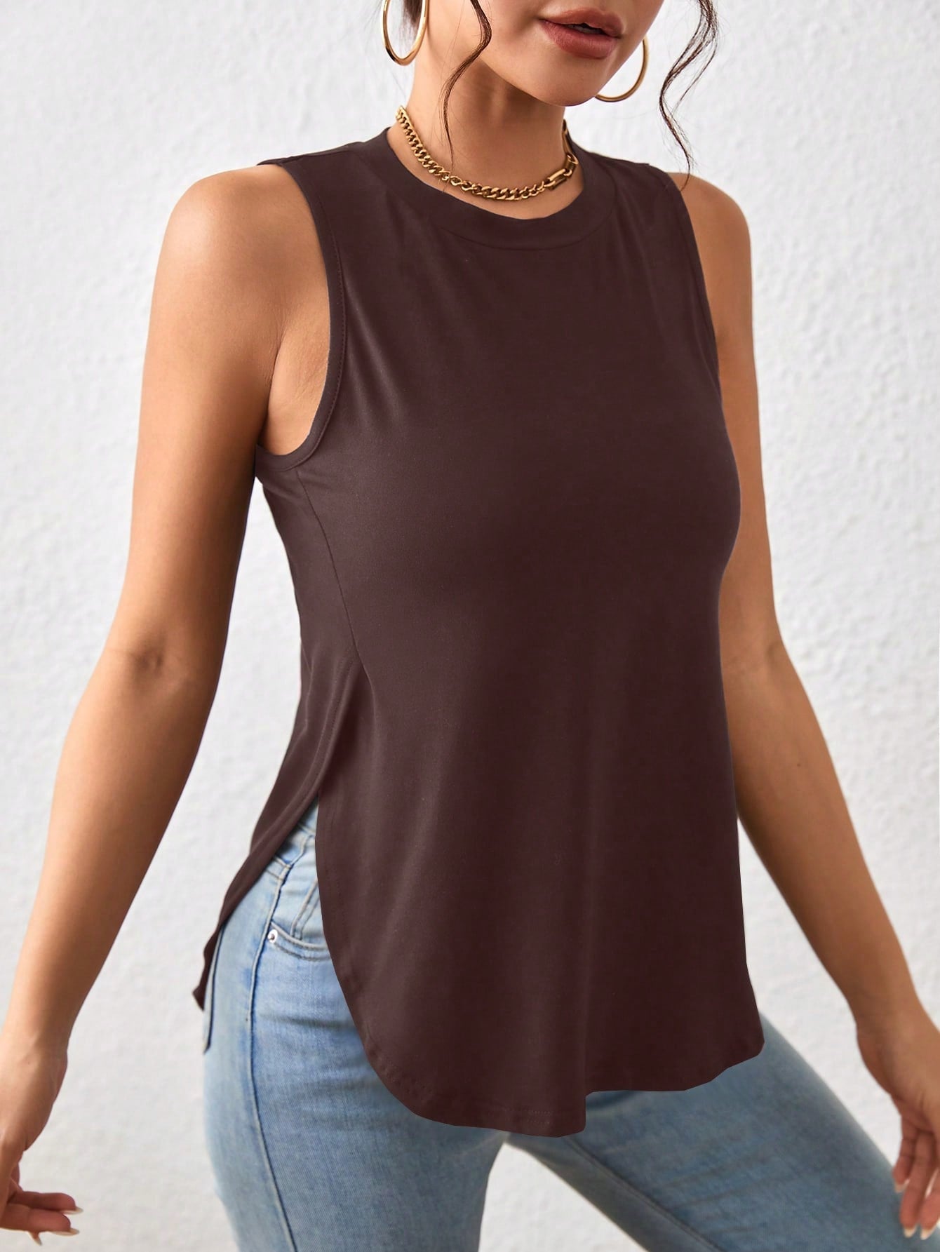 Solid Split Hem Tank Top