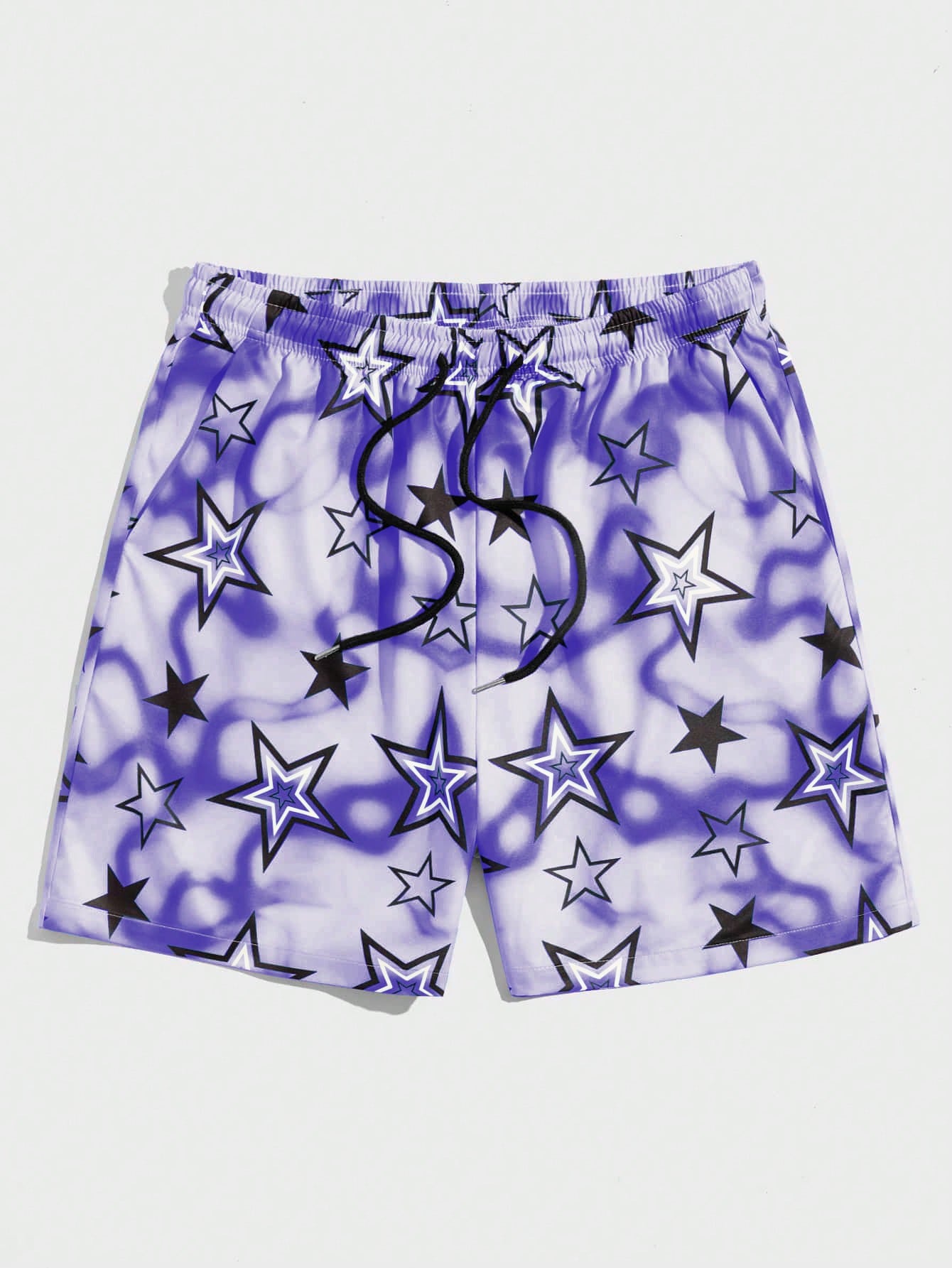 Men Star Print Drawstring Waist Shorts, School